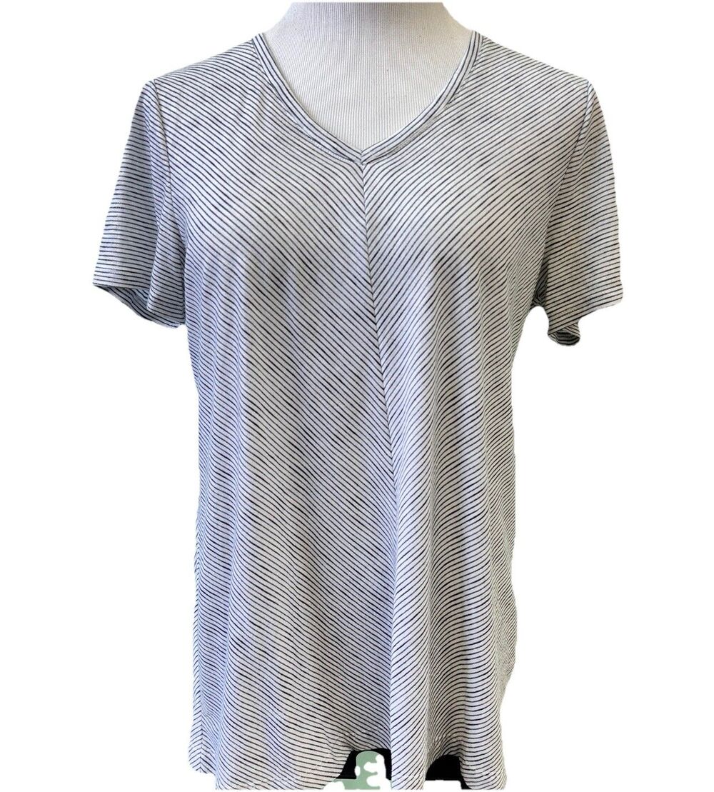 Apt. 9 Modern Essentials Striped gold shimmer Top Women’s Sz L blouse white